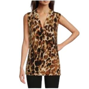 Sleeveless V Neck Leopard Print Tunic Top Women Size M